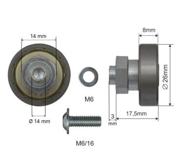 Ролик зсувного даху Ø26x8x17,5,  629MV/21