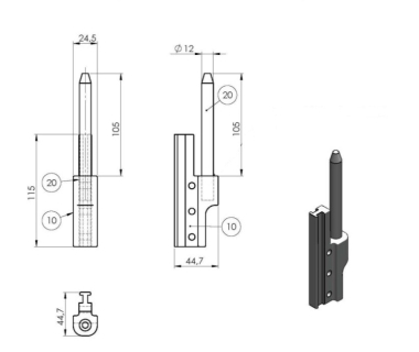 Кронштейн шарніра задньої двері, на стійку, L=105 mm Schwarzmuller