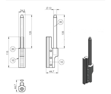 Кронштейн шарніра задньої двері, на стійку, L=125 mm Schwarzmuller